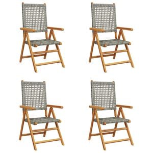 vidaXL Klappstuhl Verstellbar 4 Stk. Grau Poly Rattan Massivholz