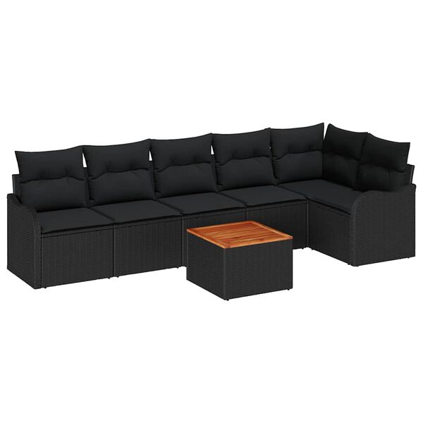vidaXL Gartensofa-set mit Kissen 7 pcs Schwarz Poly-Rattan
