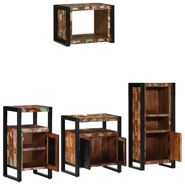 vidaXL Badezimmerm&ouml;bel-Set mit Regal 4 pcs Massives upgecyceltes Holz