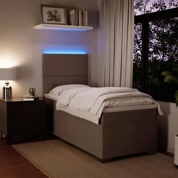 vidaXL Boxspringbett mit Matratze Hellgrau 100x200 cm Samt