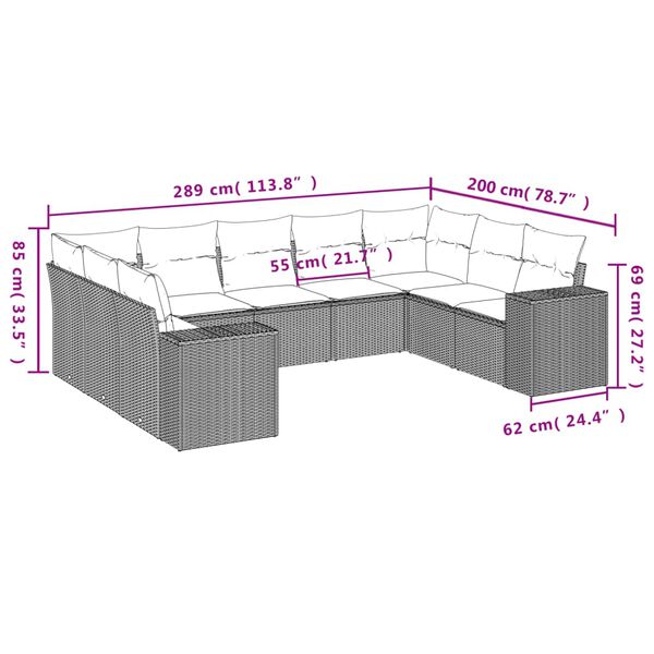 vidaXL 9-tlg. Garten-Sofagarnitur mit Kissen Braun Poly Rattan