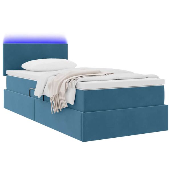 vidaXL Bett mit Stauraum und LED mit LED Dunkelblau 90 x 190 cm Samt