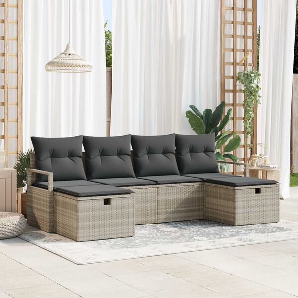 vidaXL Garten-Sofa-Set mit Kissen 6 pcs Hellgrau Poly Rattan