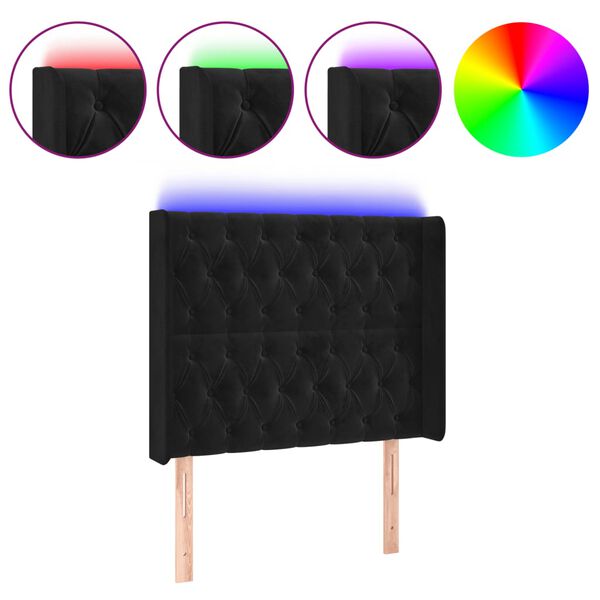 vidaXL LED Kopfteil Schwarz 103x16x118/128 cm Samt