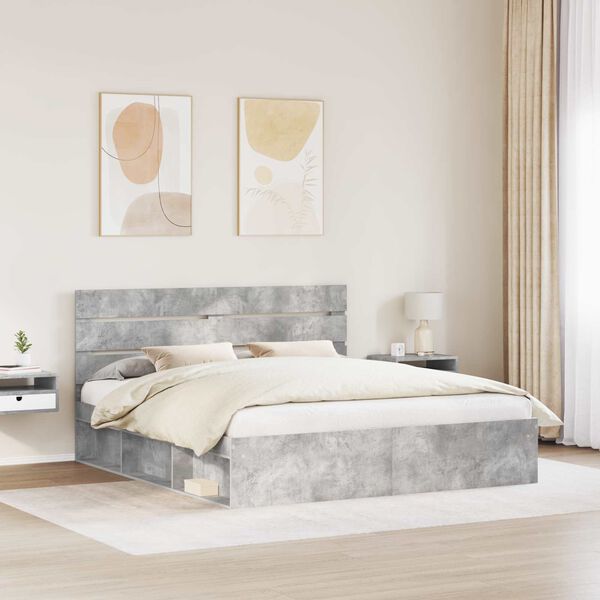 vidaXL Bettrahmen mit Kopfteil Beton 200 x 200 cm Massives Kiefernholz