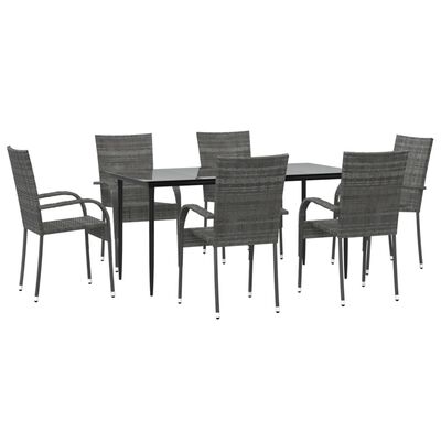 vidaXL 7-tlg. Garten-Essgruppe Grau Poly Rattan