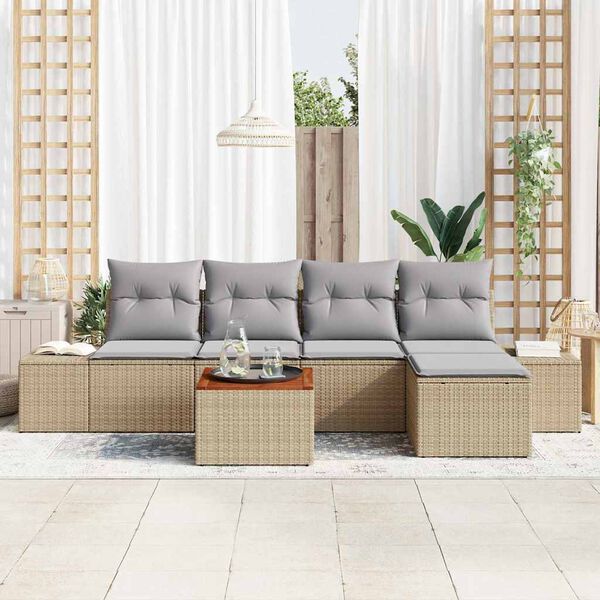 vidaXL Garten-Sofa-Set mit Kissen 6 pcs Beige Poly Rattan