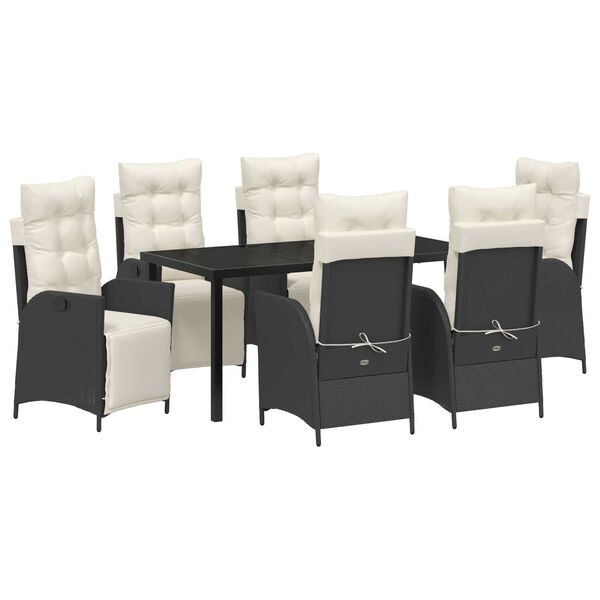 vidaXL Garten Essgruppe mit Kissen 7 pcs Schwarz Poly-Rattan
