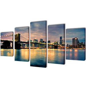 vidaXL Bilder Dekoration Set Brooklyn Bridge Seeblick 200 x 100 cm