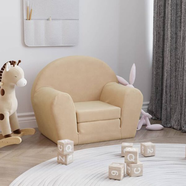 vidaXL Schlafsofa f&uuml;r Kinder Creme Weicher Pl&uuml;sch