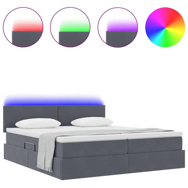 vidaXL Bett mit LED-Lichtleisten Dunkelgrau 200 x 200 cm Samt