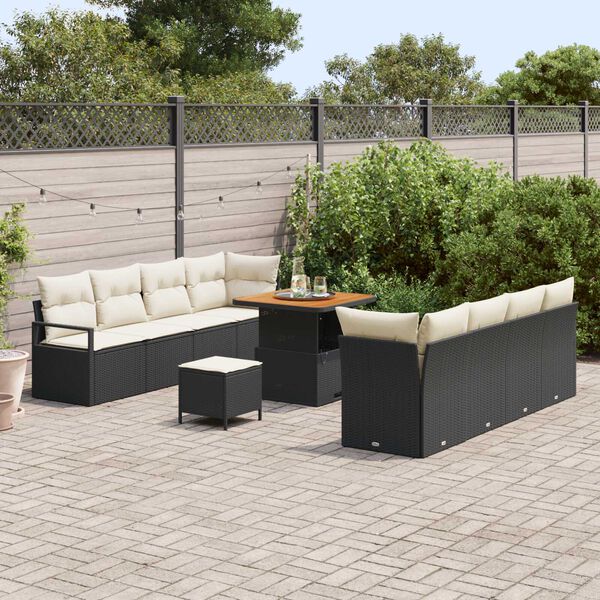 vidaXL Garten-Sofa-Set mit Kissen Schwarz und Creme 80 x 80 x 71 cm