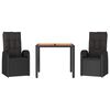 vidaXL 3-tlg. Garten-Essgruppe mit Kissen Schwarz Poly Rattan