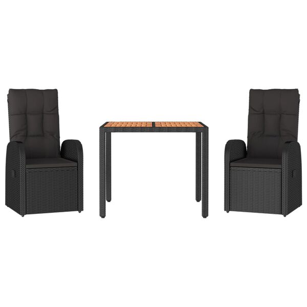 vidaXL 3-tlg. Garten-Essgruppe mit Kissen Schwarz Poly Rattan