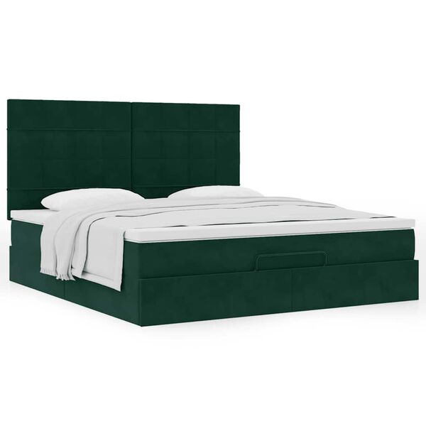 vidaXL Ottoman-Bett mit Matratzen Dunkelgr&uuml;n 160x200 cm Samt