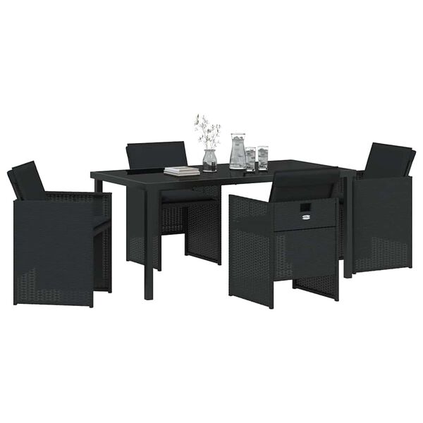vidaXL Garten Essgruppe mit Kissen 5 pcs Schwarz Poly-Rattan