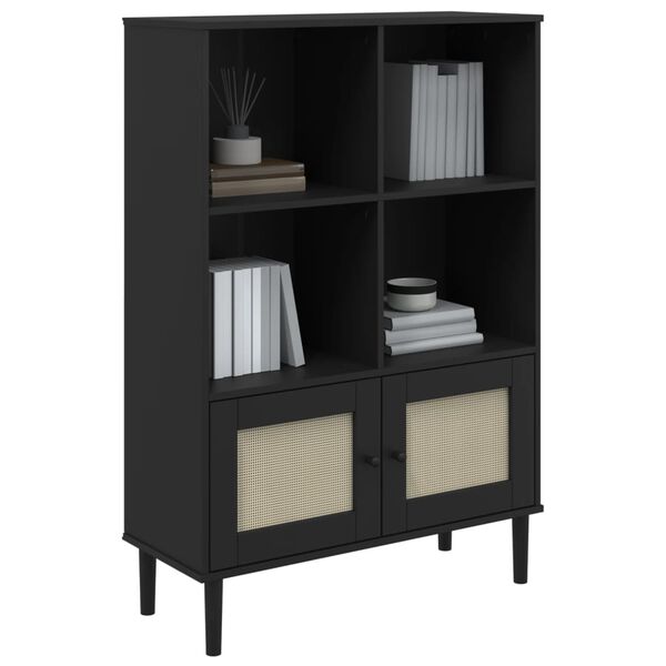 vidaXL Bücherschrank SENJA Rattan-Look Schwarz 90x35x130cm Kiefernholz