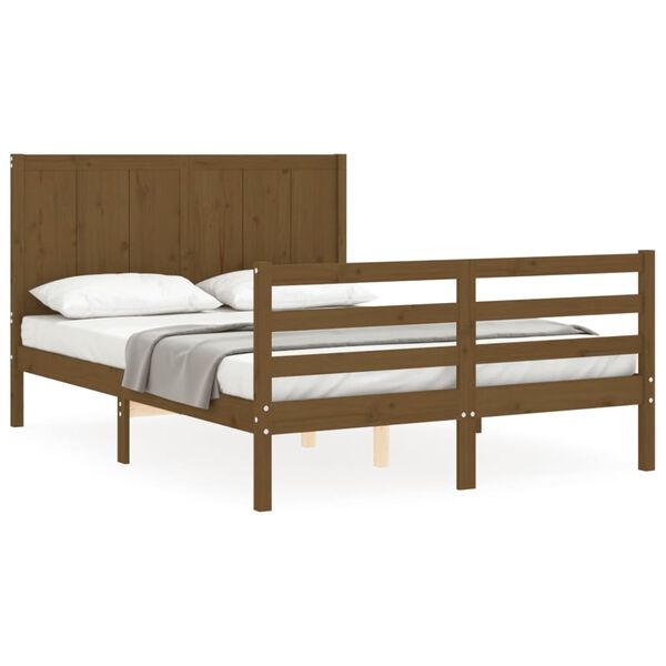 vidaXL Massivholzbett mit Kopfteil Honigbraun 140x190 cm