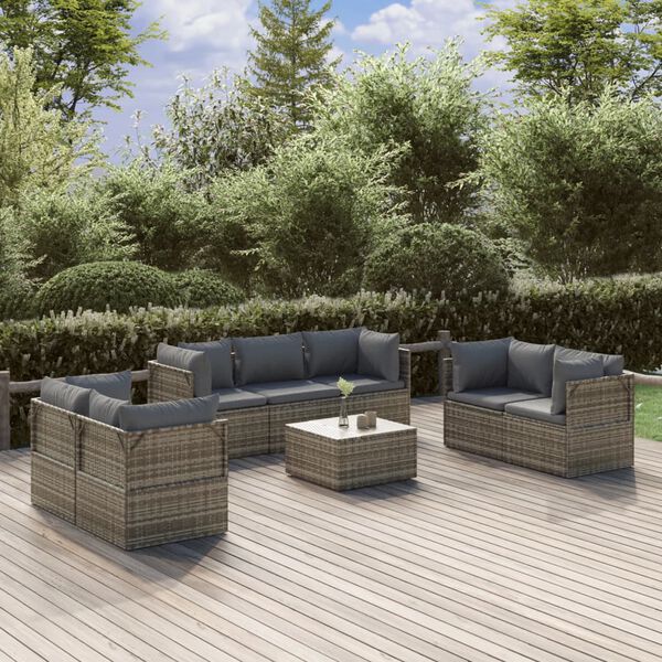 vidaXL 8-tlg. Garten-Lounge-Set mit Kissen Grau Poly Rattan