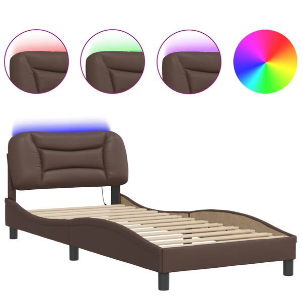 vidaXL Bettgestell mit LED ohne Matratze "Hvar" Braun 90x190 cm