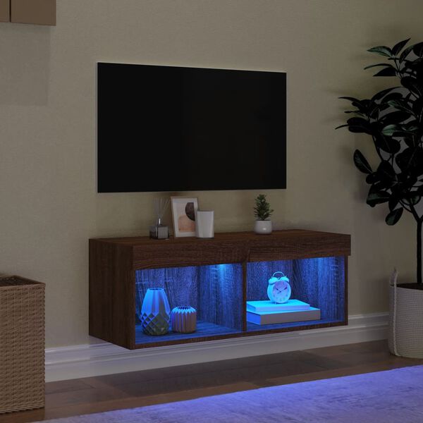 vidaXL TV-Schrank mit LED-Leuchten Braun Eichen-Optik 80x30x30 cm