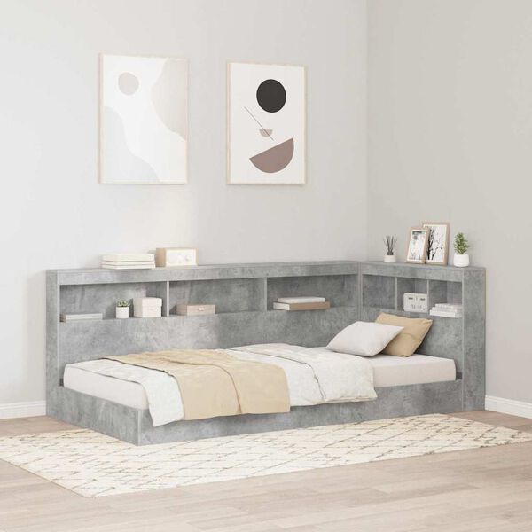 vidaXL Aufbewahrungskopfteil mit Regal Beton Grau 90 cm Holzwerkstoff