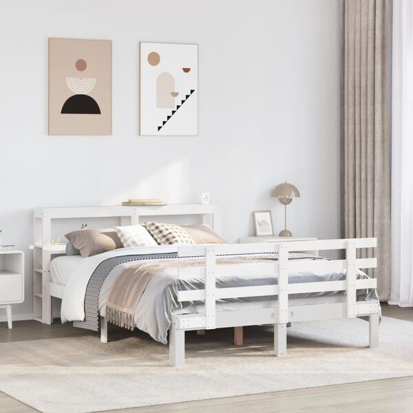 vidaXL Bettgestell mit Kopfteil ohne Matratze Wei&szlig; 140x190 cm