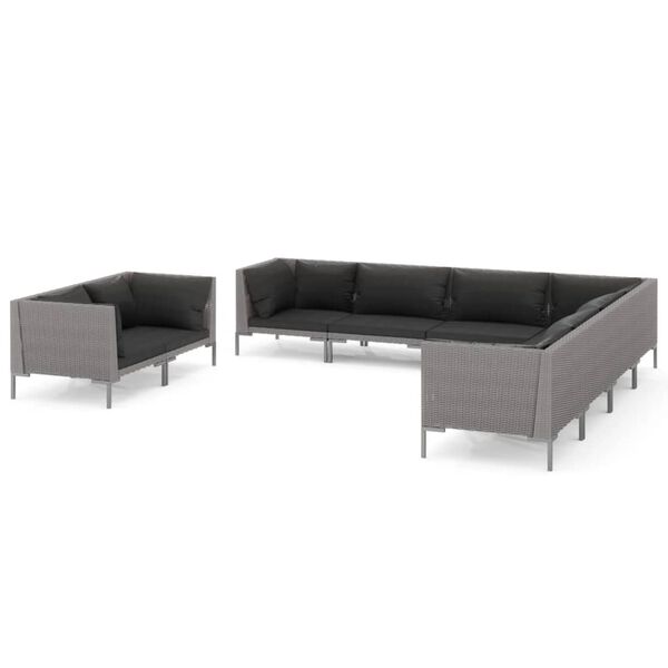 vidaXL 9-tlg. Garten-Lounge-Set mit Kissen Poly Rattan Dunkelgrau
