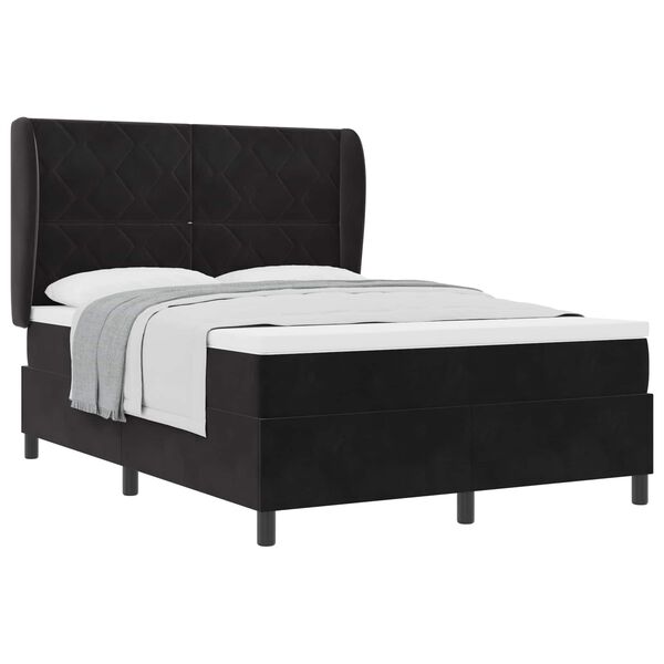 vidaXL Boxspringbett mit Matratze Schwarz 190 x 140 cm Polyester