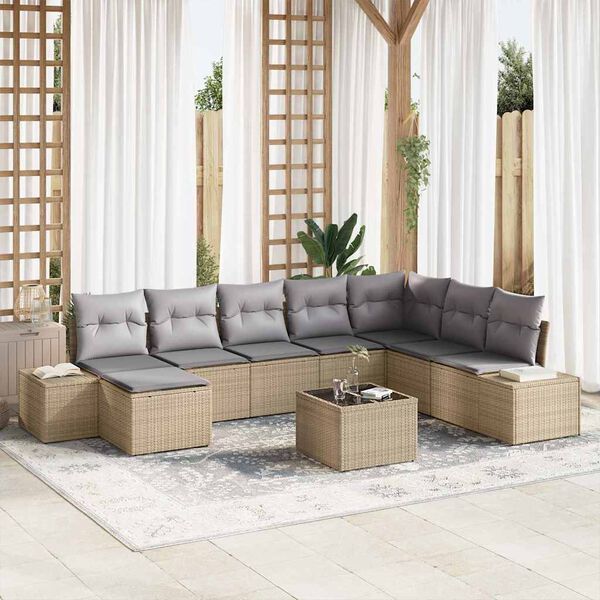 vidaXL Garten-Sofa-Set mit Kissen 8 pcs Beige und Hellgrau Poly-Rattan