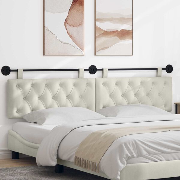 vidaXL H&auml;ngevorderseite Wandmontiert Creme 210 x 55 x 7 cm Samt