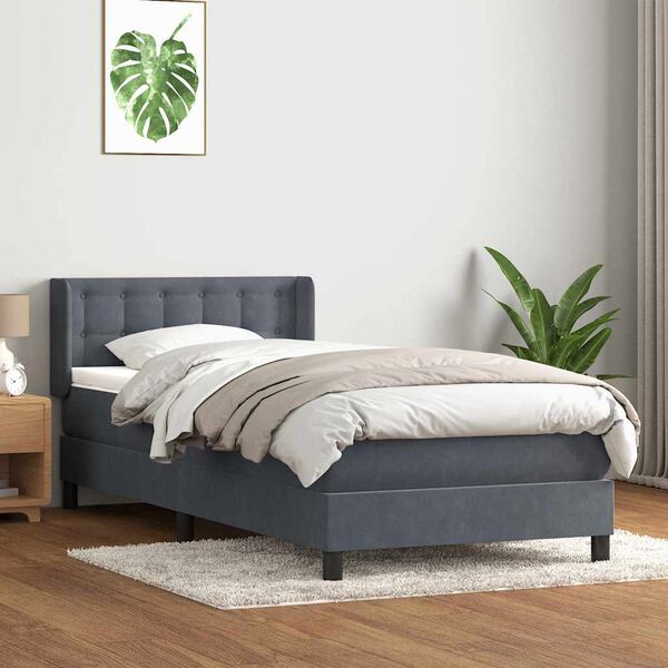 vidaXL Boxspringbett mit Matratze Dunkelgrau 80x210 cm Samt