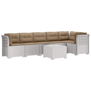 vidaXL 6-Sitzer Garten Sofa mit Kissen Rattan Look PP Wei&szlig;