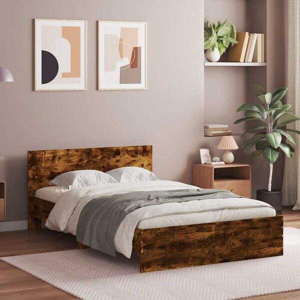 vidaXL Bettgestell mit Kopfteil LED-Beleuchtung R&auml;uchereiche 120x190cm