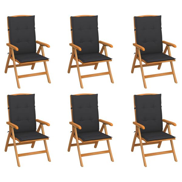vidaXL Verstellbare Gartenst&uuml;hle mit Auflagen 6 Stk. Massivholz Teak