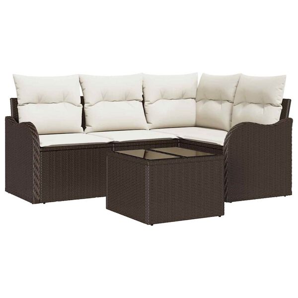 vidaXL Garten-Sofa-Set mit Kissen mit Speicher 5 pcs Grau Poly Rattan