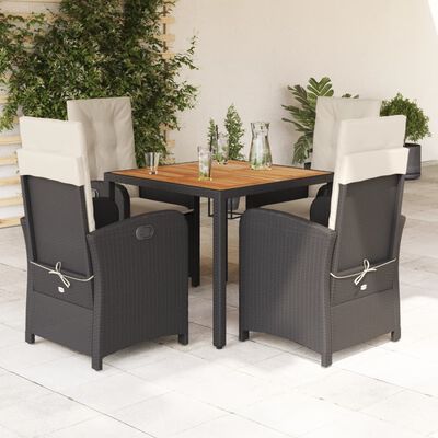 vidaXL 5-tlg. Garten-Essgruppe mit Kissen Schwarz Poly Rattan