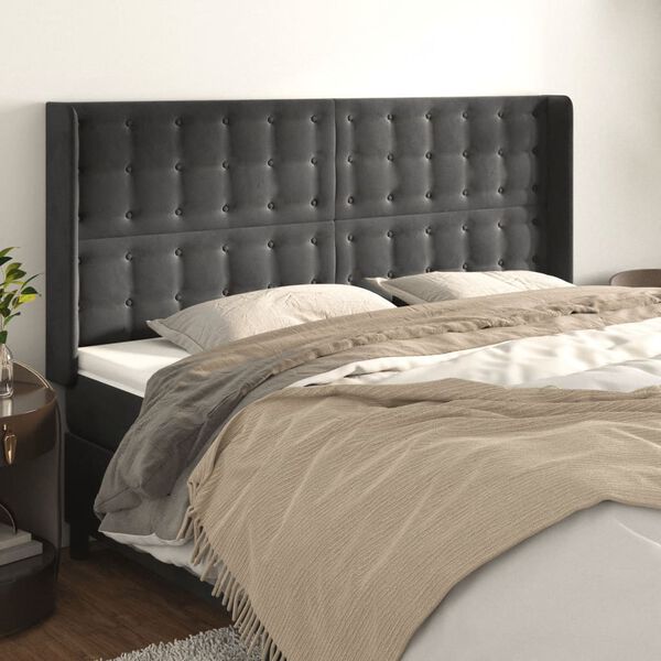 vidaXL Kopfteil mit Ohren Dunkelgrau 163x16x118/128 cm Samt