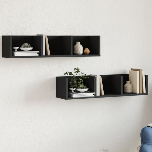 vidaXL Wandschr&auml;nke 2 Stk. Schwarz 75x18x16,5 cm Holzwerkstoff