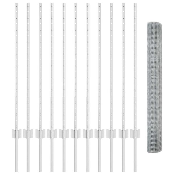 vidaXL Zaun mit Pfosten Silber 1 x 25 m Stahl