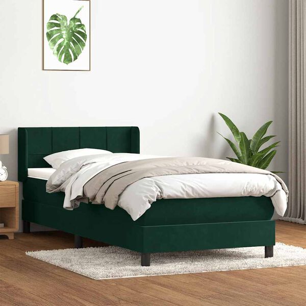 vidaXL Boxspringbett mit Matratze Dunkelgr&uuml;n 80x220 cm Samt