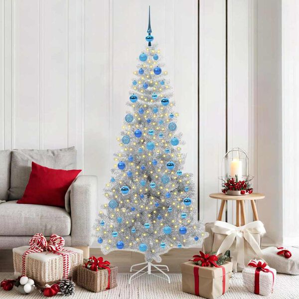vidaXL Weihnachtsbaum mit 300 LEDs mit St&auml;nder Silber 180 cm PET