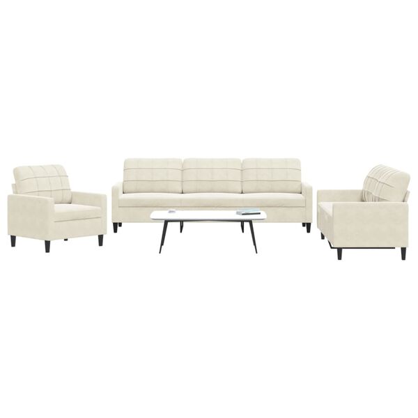 vidaXL 3-tlg. Sofagarnitur mit Kissen Creme Samt