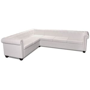 vidaXL Chesterfield-Ecksofa 6-Sitzer Kunstleder Wei&szlig;