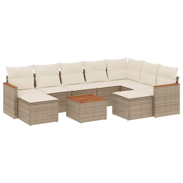 vidaXL 10-tlg. Garten-Sofagarnitur mit Kissen Beige Poly Rattan