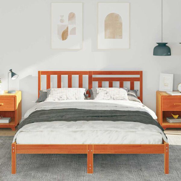 vidaXL Bettrahmen Wachsbraun 140 x 200 cm Massives Kiefernholz