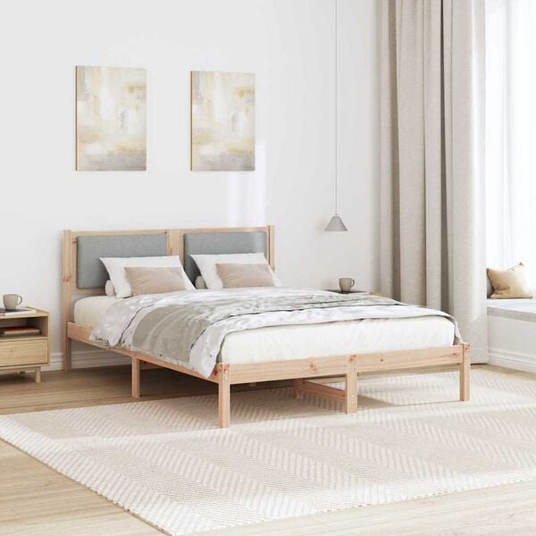 vidaXL Bettrahmen Hellgrau 135 x 190 cm Massives Kiefernholz