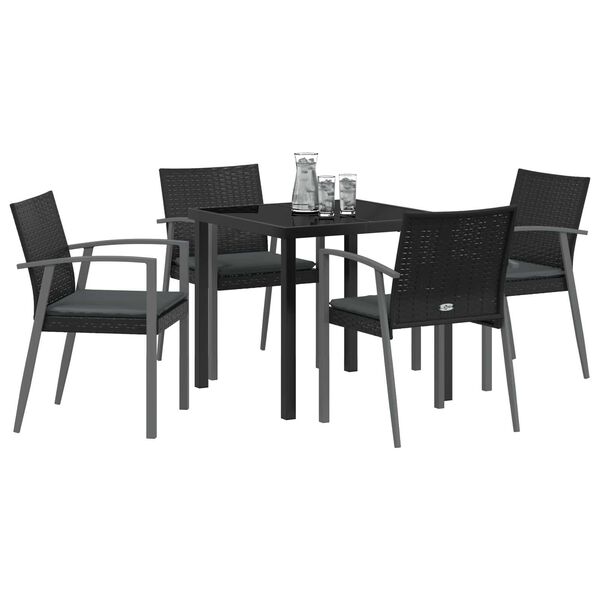 vidaXL Garten Essgruppe 5 pcs Schwarz und Grau PE-Rattan