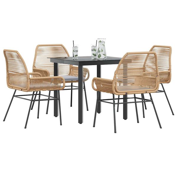 vidaXL 5-tlg. Garten-Essgruppe mit Kissen Braun Poly Rattan Glas