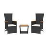 vidaXL 3-tlg. Garten-Essgruppe mit Kissen Schwarz Poly Rattan